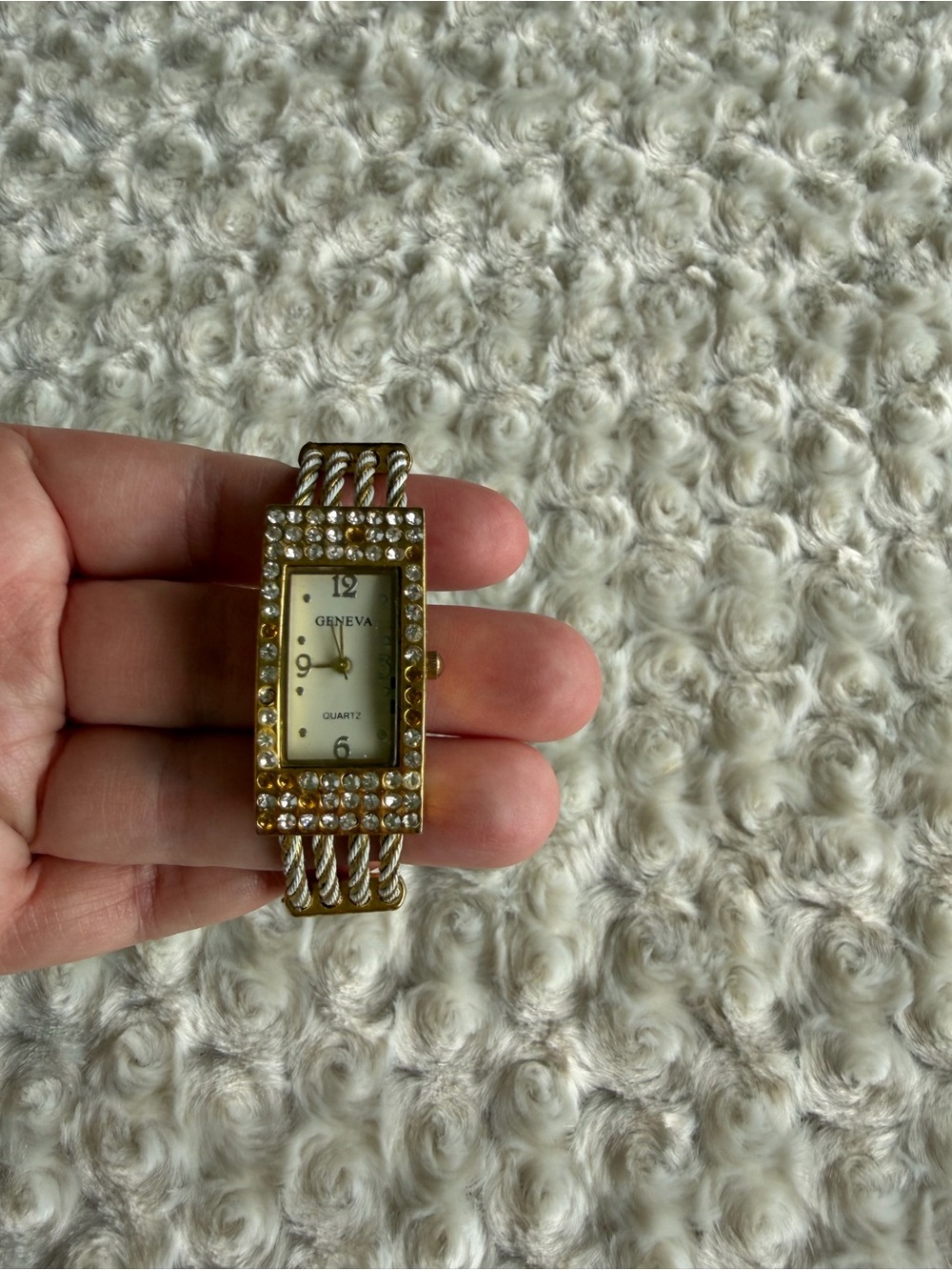 Geneva Gold-tone Crystal-Accented Rectangular Bracelet Watch